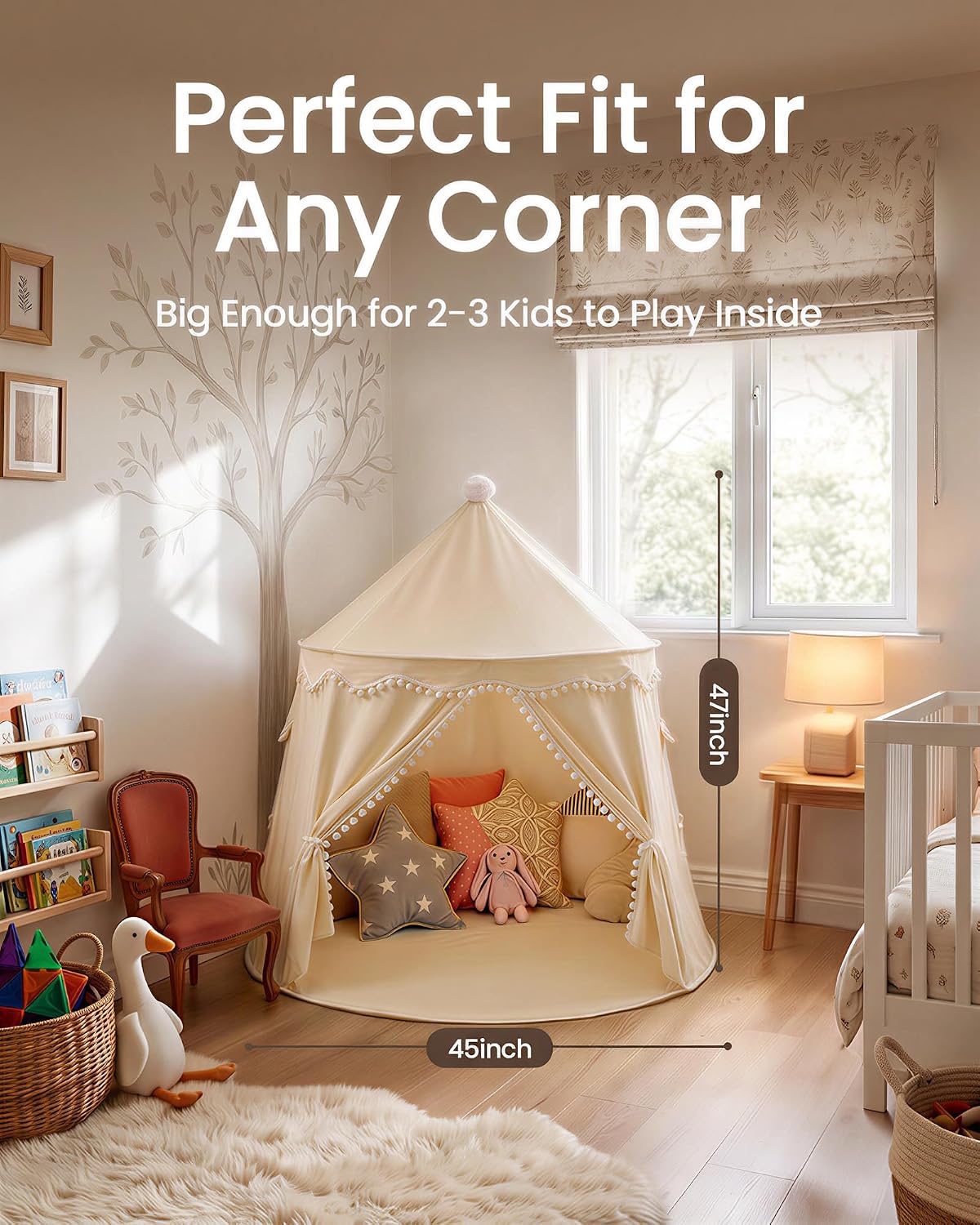 Play Tent with Carry Bag, Portable Cream Game Tent for Kids