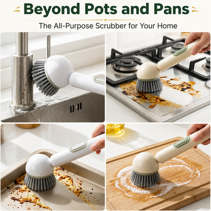 360° Rotating Soap Dispensing Dish Brush with Interchangeable Heads