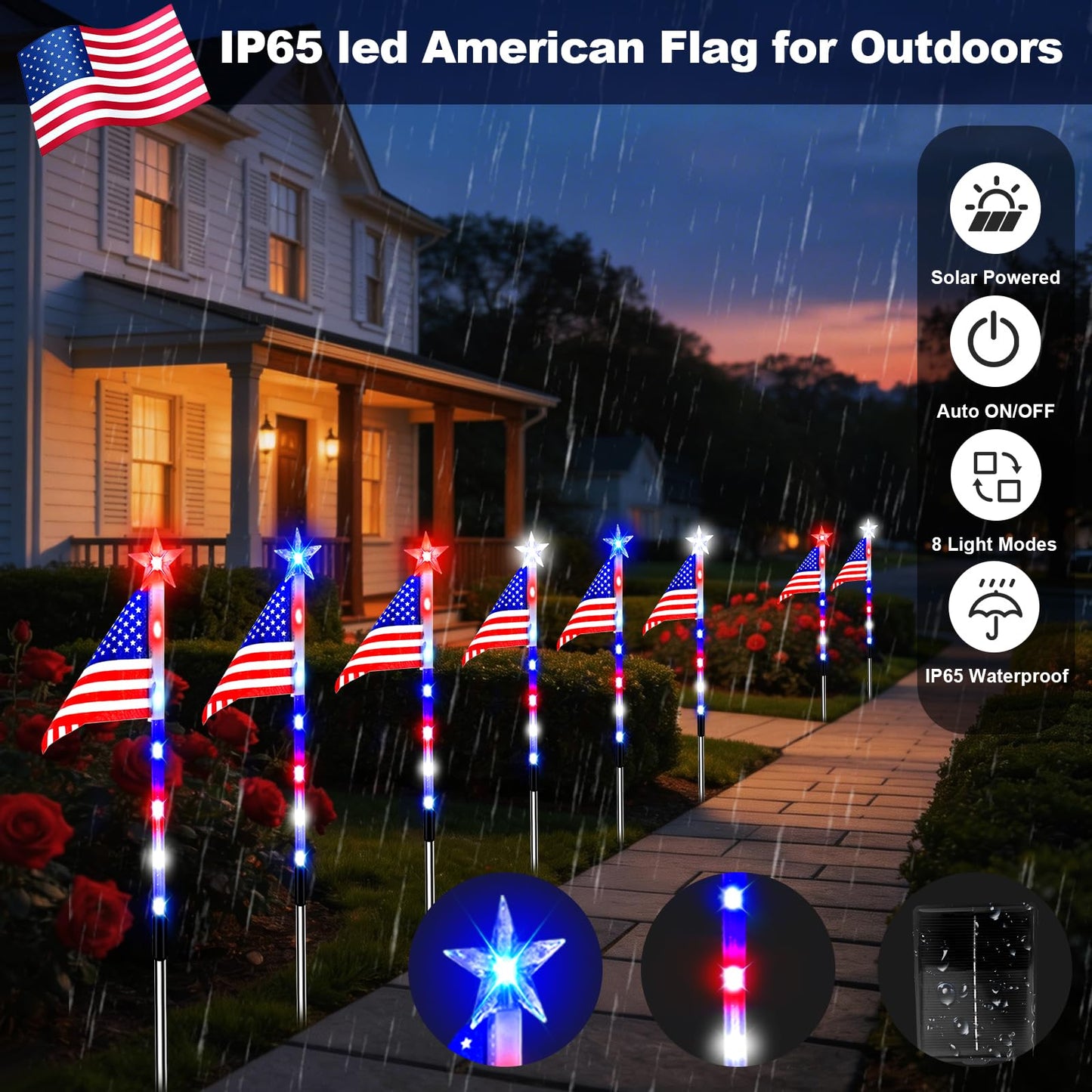 8 Pack Solar Flag Lights 4th of July Decorations Outdoor