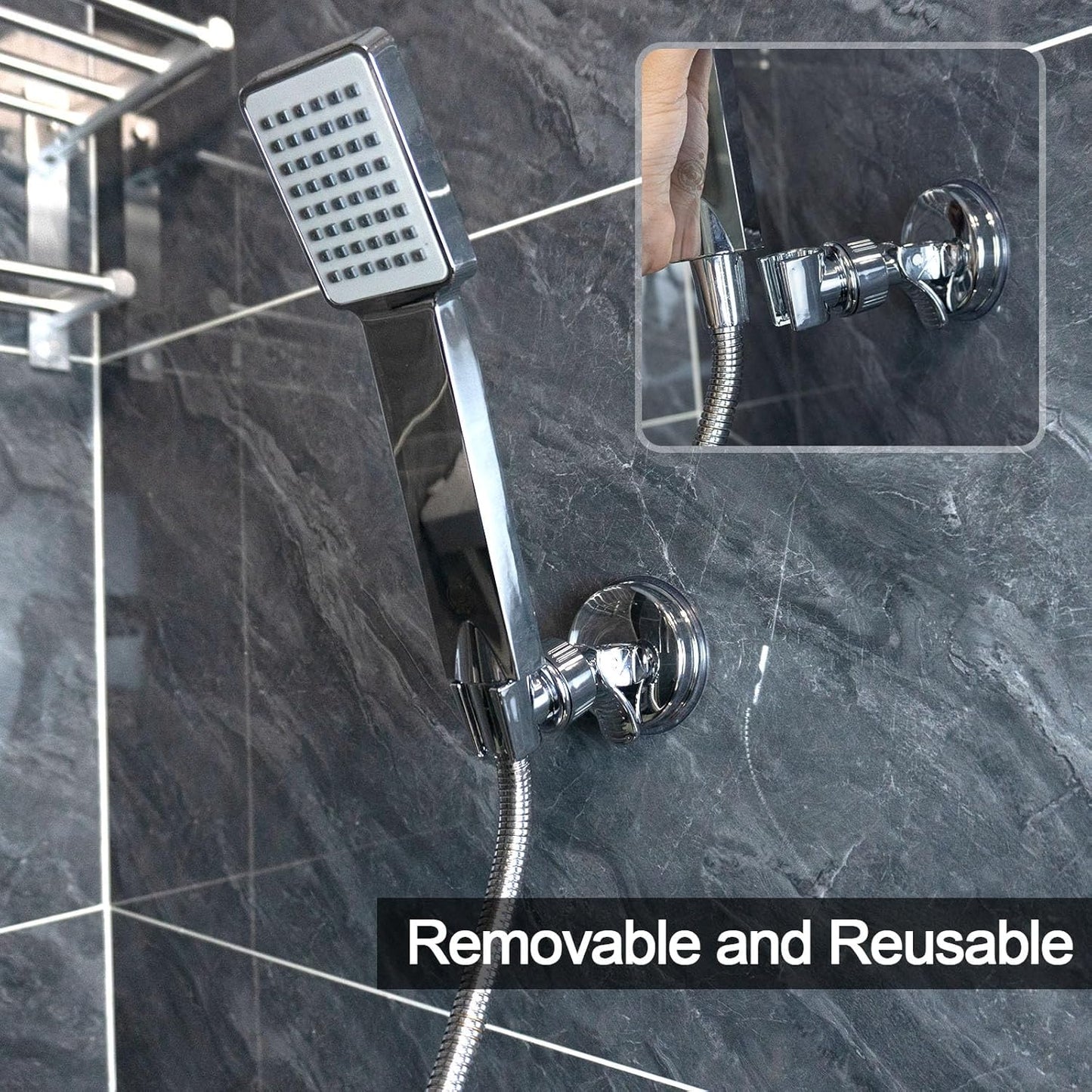 🚿2pcs Adjustable Shower Head Holders Removable Suction Cup Shower Head Bracket No Drill Shower Head Bracket