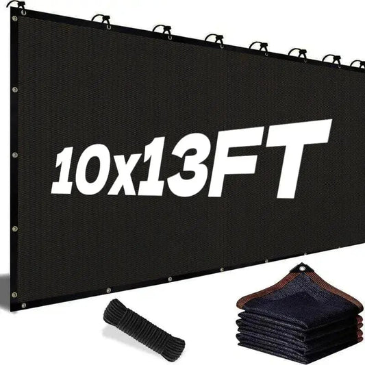 90% Blackout Cloth (Black) - 10 x 13ft UV-Resistant Shade Net with Reinforced Rivets
