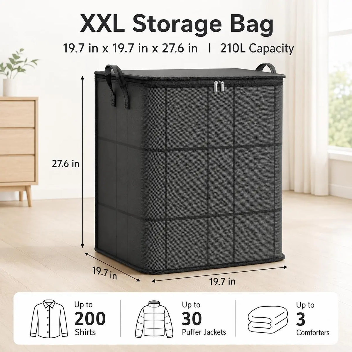 📦Spacious Moving Storage Bin – Large Capacity Zippered Fabric Organizer for Bedding & Clothes