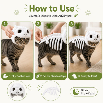 🎉🦖 Glow-in-the-Dark Dinosaur Skeleton Cat Costume — Let Your Kitty Roar at Night! ✨