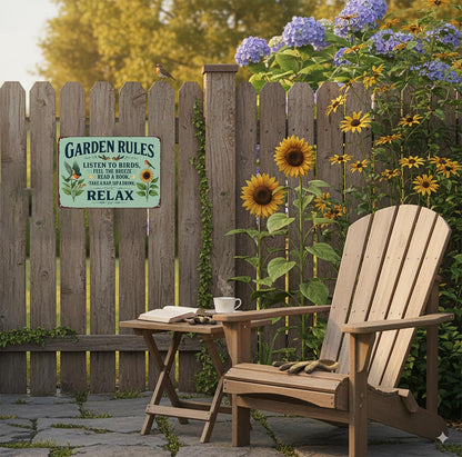 Vintage "Garden Rules" Metal Sign - Relaxing Botanical Outdoor Decor