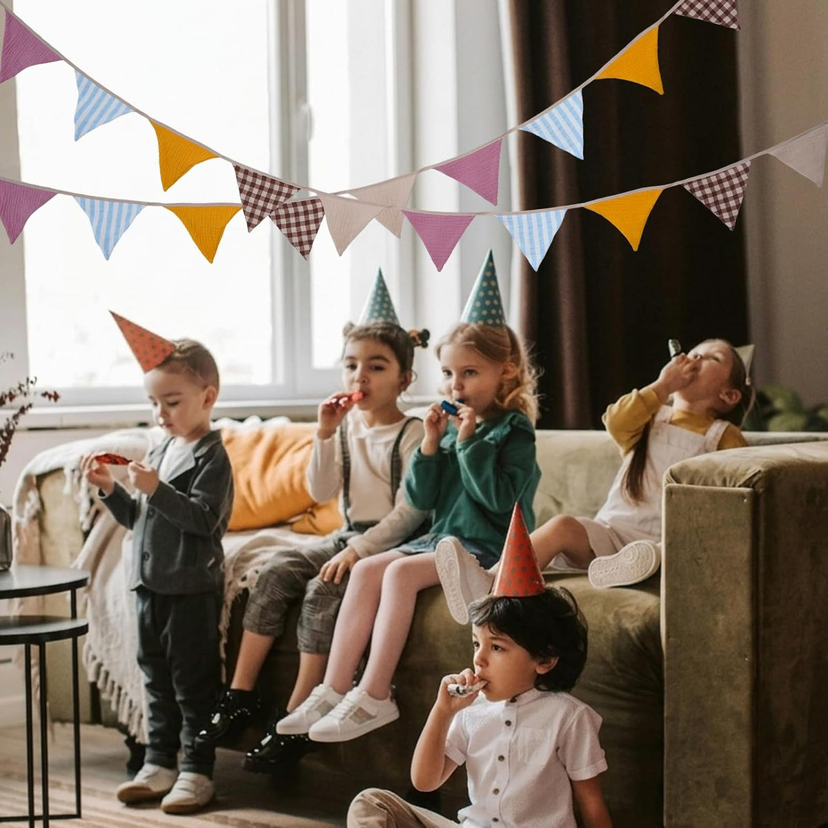 2Pcs Triangle Bunting Flag No-Diy Cotton Fabric Garland Reusable Party Banner for Nursery Baby Shower Birthday Boho Wedding Party Decoration Each 10 Flags(Pink Candy-012)