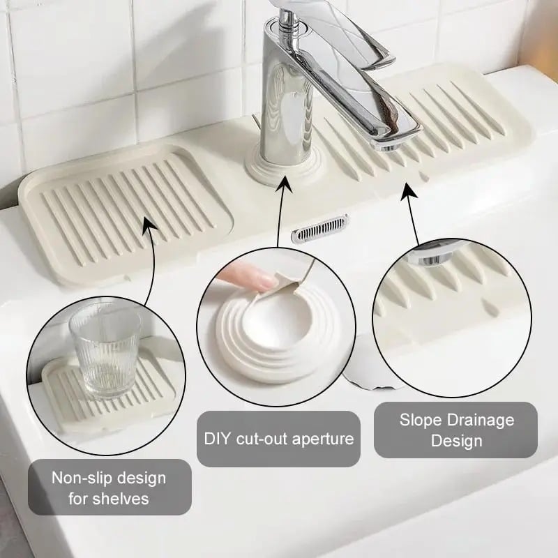 💧 Faucet Splash Guard & Quick-Dry Draining Mat