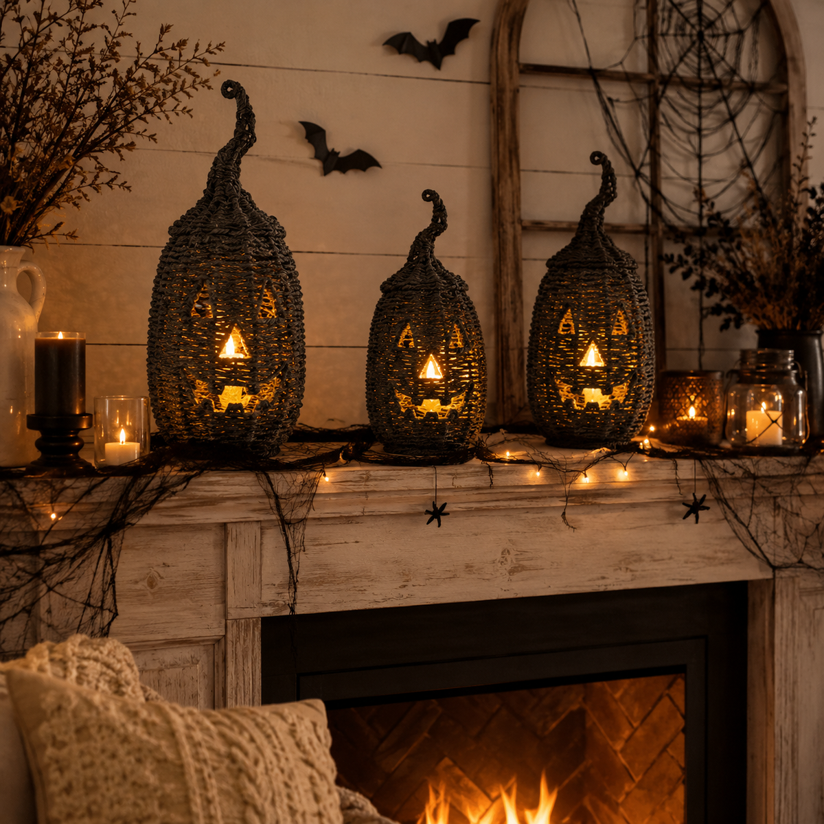 🔥Last Day 60% OFF🔥Rustic Wicker Pumpkin Candle Holder - Handwoven Jack-O’-Lantern Halloween Porch Decor