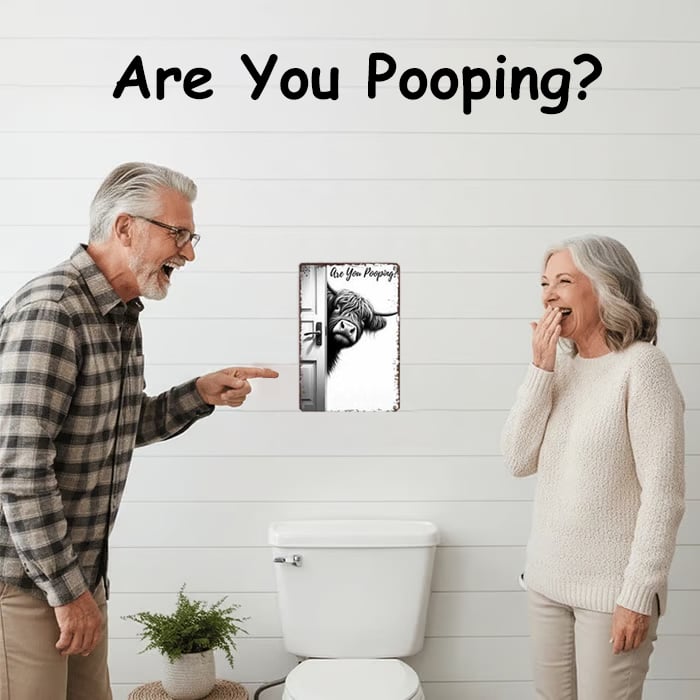 🔥Vintage Highland Cow Sign – Funny"Are You Pooping?" Wall Decor😂