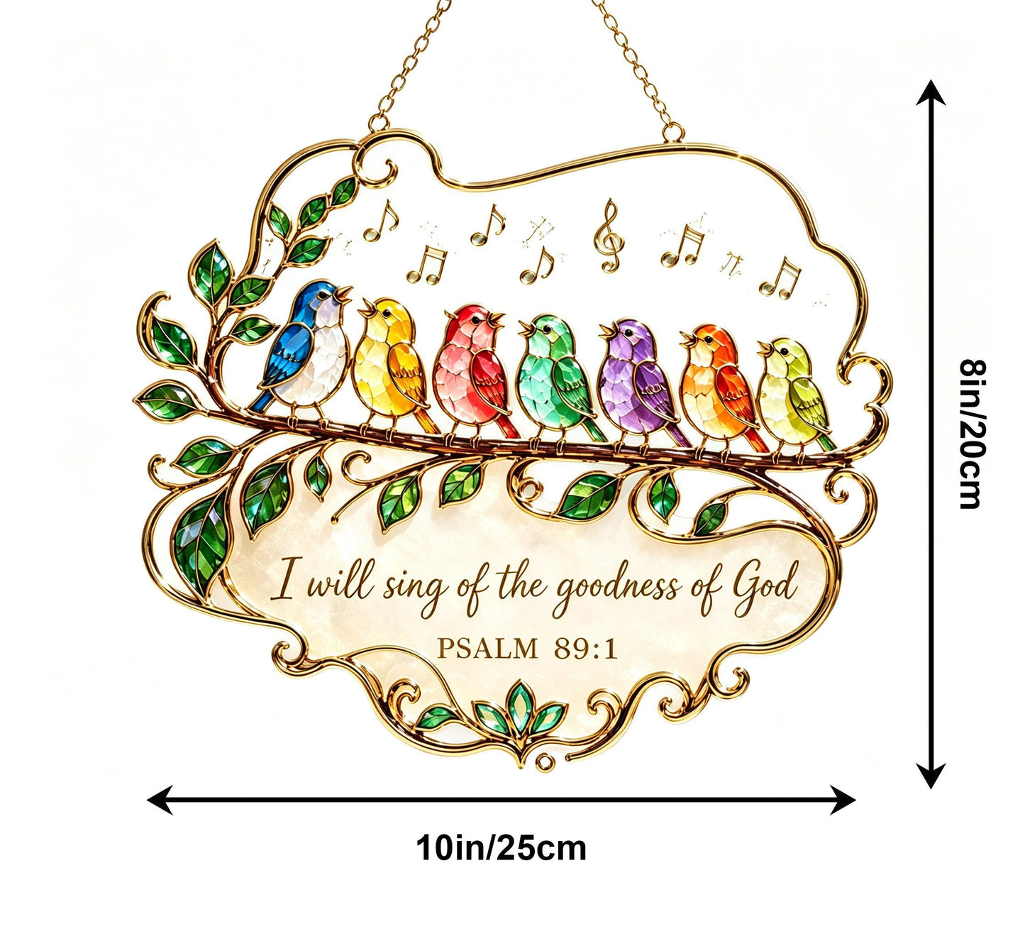 🎵 Psalm 89:1 Songbird Window Suncatcher | Stained-Glass Style Faith Decor with Colorful Birds & Scripture 🕊️✨