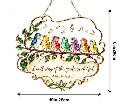 🎵 Psalm 89:1 Songbird Window Suncatcher | Faith Decor with Colorful Birds & Scripture 🕊️✨