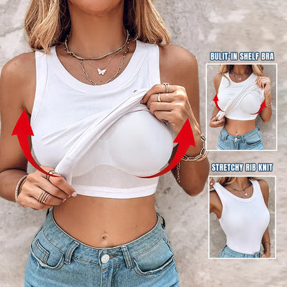 ChicMe Built-In Bra Ribbed Tank Top – Padded Racerback Everyday Basic-A0012