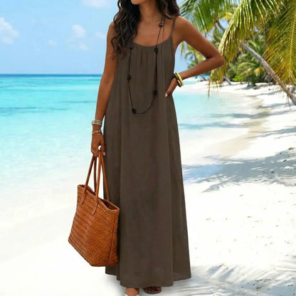 Women's Solid Color Cami Lounge Dress – Elegant Sleeveless Maxi Dress for Summer-A0022