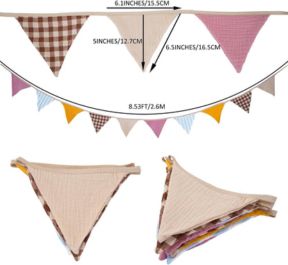 2Pcs Triangle Bunting Flag No-Diy Cotton Fabric Garland Reusable Party Banner for Nursery Baby Shower Birthday Boho Wedding Party Decoration Each 10 Flags(Pink Candy-012)
