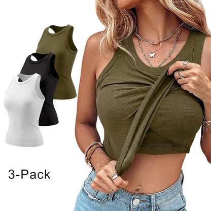 ChicMe Built-In Bra Ribbed Tank Top – Padded Racerback Everyday Basic-A0012