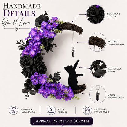 🌙🐈‍⬛ Light Up Your Door With a Magical Halloween Moon Cat Wreath