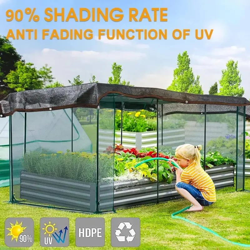 90% Blackout Cloth (Black) - 10 x 13ft UV-Resistant Shade Net with Reinforced Rivets