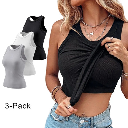ChicMe Built-In Bra Ribbed Tank Top – Padded Racerback Everyday Basic-A0012