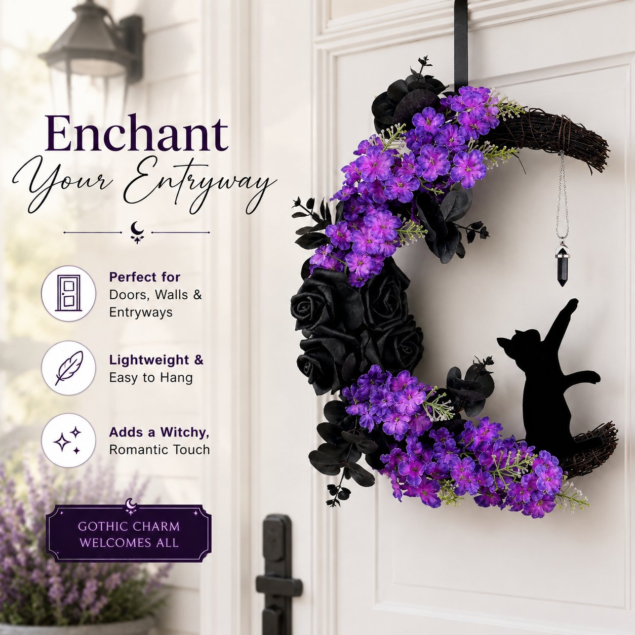 🌙🐈‍⬛ Light Up Your Door With a Magical Halloween Moon Cat Wreath