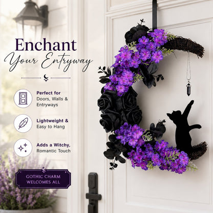 🌙🐈‍⬛ Light Up Your Door With a Magical Halloween Moon Cat Wreath