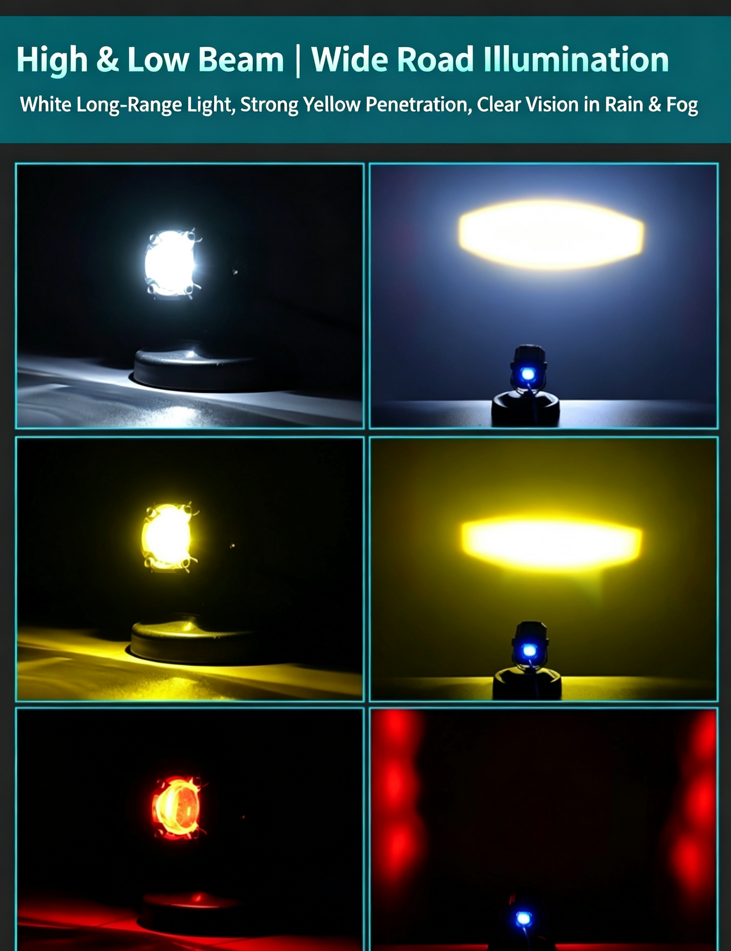 🔥Universal Motorcycle LED Spotlight Dual Color Auxiliary Driving Light