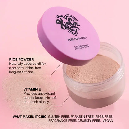 KimChi Chic Puff Puff Pass Set & Bake Powder 24g | Rice Powder & Vitamin-E | Lightweight Translucent Setting Powder | 10 Shades