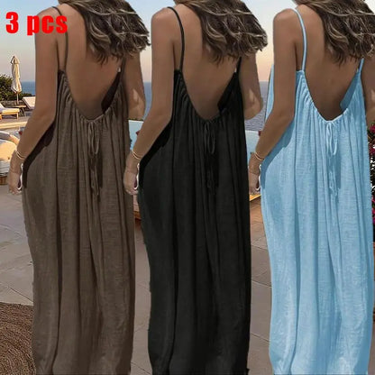 Women's Solid Color Cami Lounge Dress – Elegant Sleeveless Maxi Dress for Summer-A0022