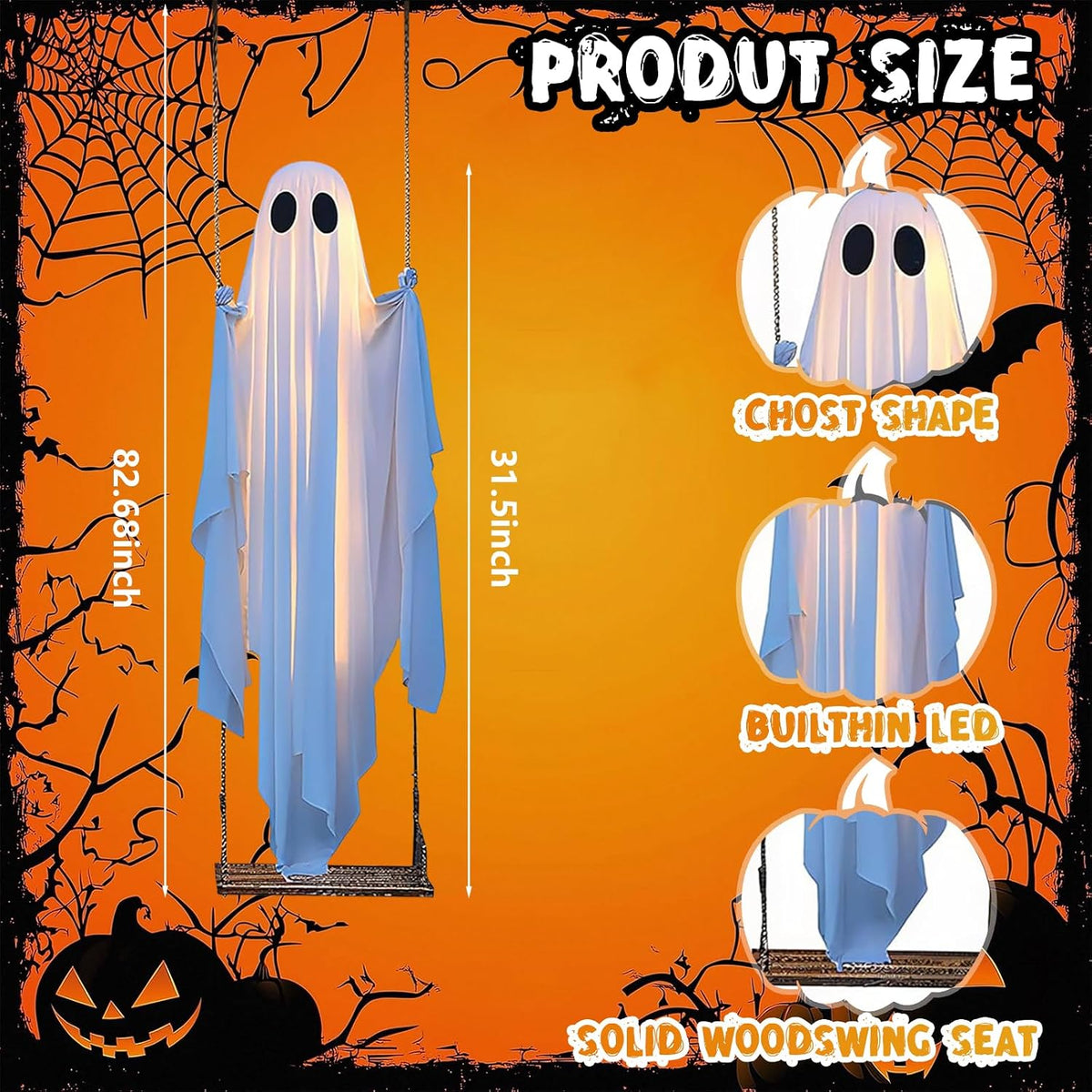 🎁HOT DEAL – Up to 49% OFF🔥Halloween Decorations Outdoor Hanging Swing Ghost Halloween Decor with String Lights, Spooky Cute Ghosts Decorations for Front Porch Yard Tree