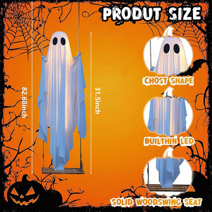 🎁HOT DEAL – Up to 49% OFF🔥Halloween Decorations Outdoor Hanging Swing Ghost Halloween Decor with String Lights, Spooky Cute Ghosts Decorations for Front Porch Yard Tree