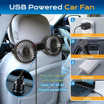 🌀 LIMITED-TIME 50% OFF! ✨ Dual Head USB Car Seat Fan – 360° Rotatable, 3 Speeds, Quiet & Powerful 🚗
