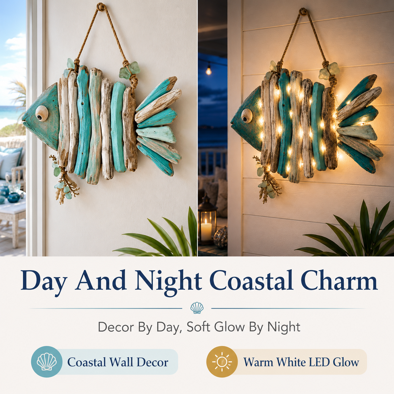 🌊 Lighted Coastal Fish Wall Decor | Driftwood LED Art with Remote & 8 Modes