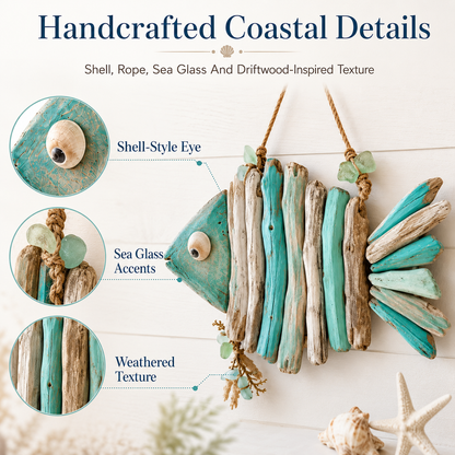 🌊 Lighted Coastal Fish Wall Decor | Driftwood LED Art with Remote & 8 Modes