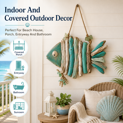 🌊 Lighted Coastal Fish Wall Decor | Driftwood LED Art with Remote & 8 Modes