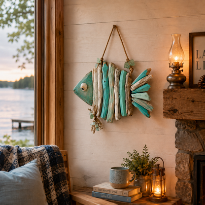 🌊 Lighted Coastal Fish Wall Decor | Driftwood LED Art with Remote & 8 Modes