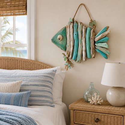 🌊 Lighted Coastal Fish Wall Decor | Driftwood LED Art with Remote & 8 Modes