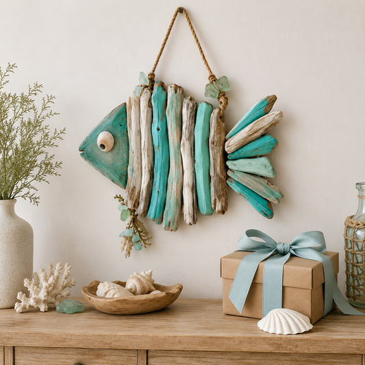 🌊 Lighted Coastal Fish Wall Decor | Driftwood LED Art with Remote & 8 Modes