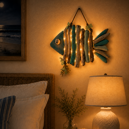 🌊 Lighted Coastal Fish Wall Decor | Driftwood LED Art with Remote & 8 Modes