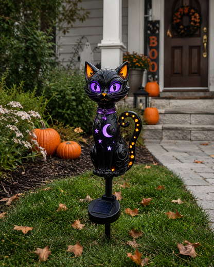 🔥 Get Ready for Spooky Season 🎃 Solar Black Cat Purple Glow Outdoor Garden Stake Light 💜✨