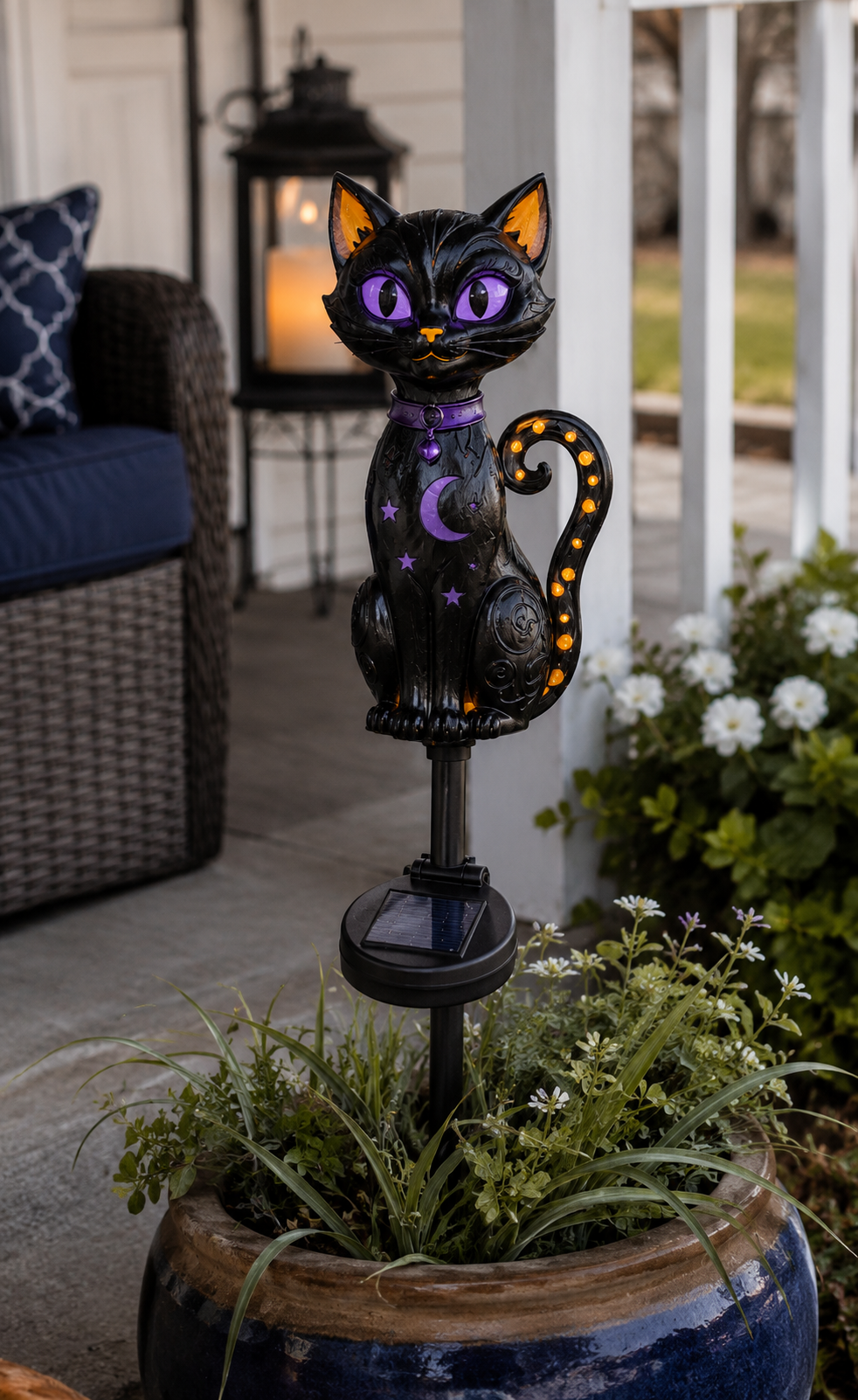 🔥 Get Ready for Spooky Season 🎃 Solar Black Cat Purple Glow Outdoor Garden Stake Light 💜✨