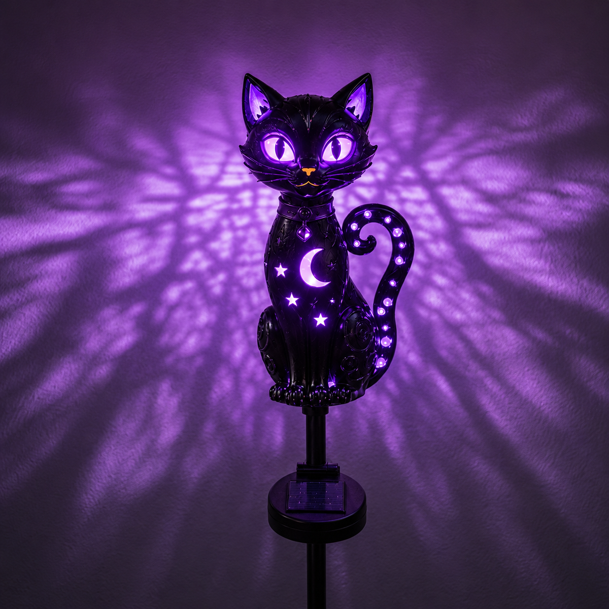 🔥 Get Ready for Spooky Season 🎃 Solar Black Cat Purple Glow Outdoor Garden Stake Light 💜✨