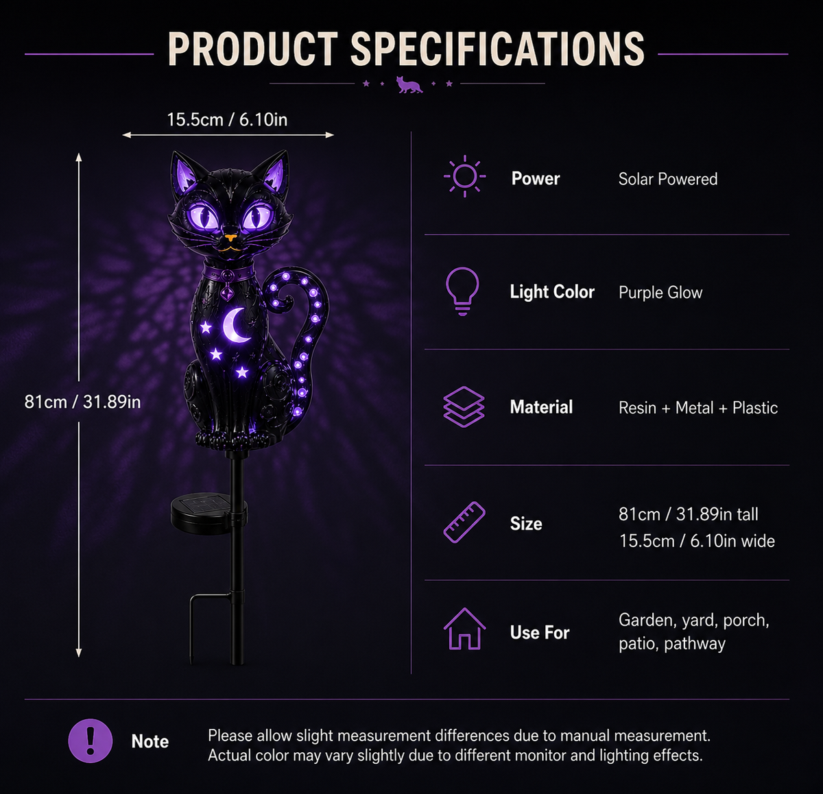🔥 Get Ready for Spooky Season 🎃 Solar Black Cat Purple Glow Outdoor Garden Stake Light 💜✨