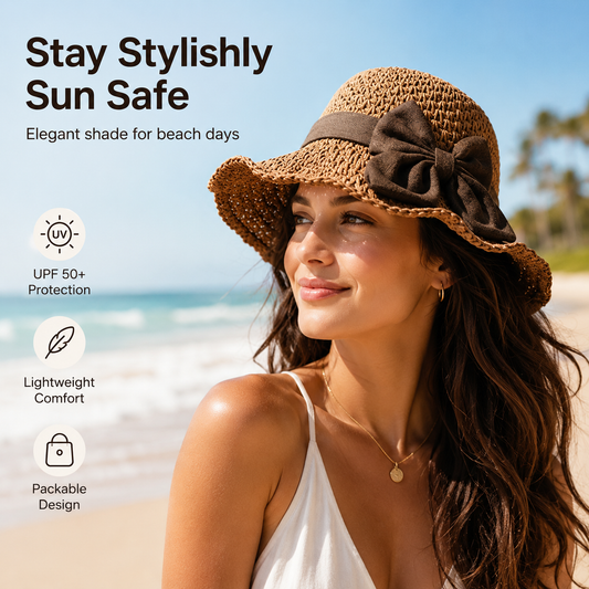 Elegant Woven Straw Sun Hat with Bow