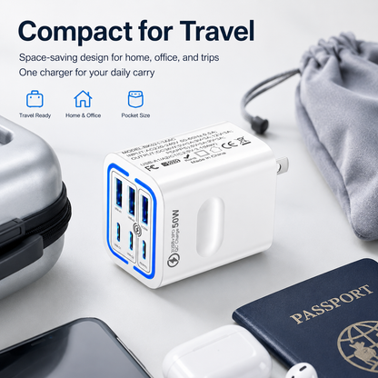 Portable Multi Port Charging Station 50W, 6-Port USB C & USB A