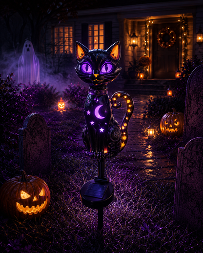 🔥 Get Ready for Spooky Season 🎃 Solar Black Cat Purple Glow Outdoor Garden Stake Light 💜✨