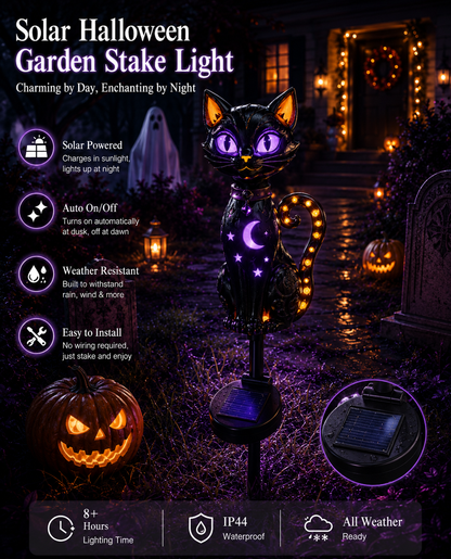 🔥 Get Ready for Spooky Season 🎃 Solar Black Cat Purple Glow Outdoor Garden Stake Light 💜✨