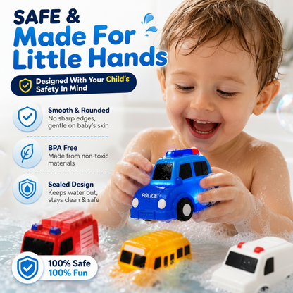 🚗 6PCS Water-Activated Light-Up Bath Toy Cars – Traffic & Construction Vehicles for Kids