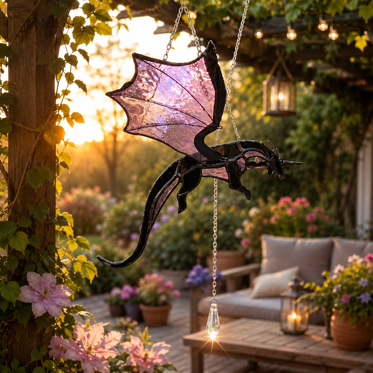 🐉 Flying Dragon Acrylic Suncatcher Stained Glass Design | Window Hanging Decor