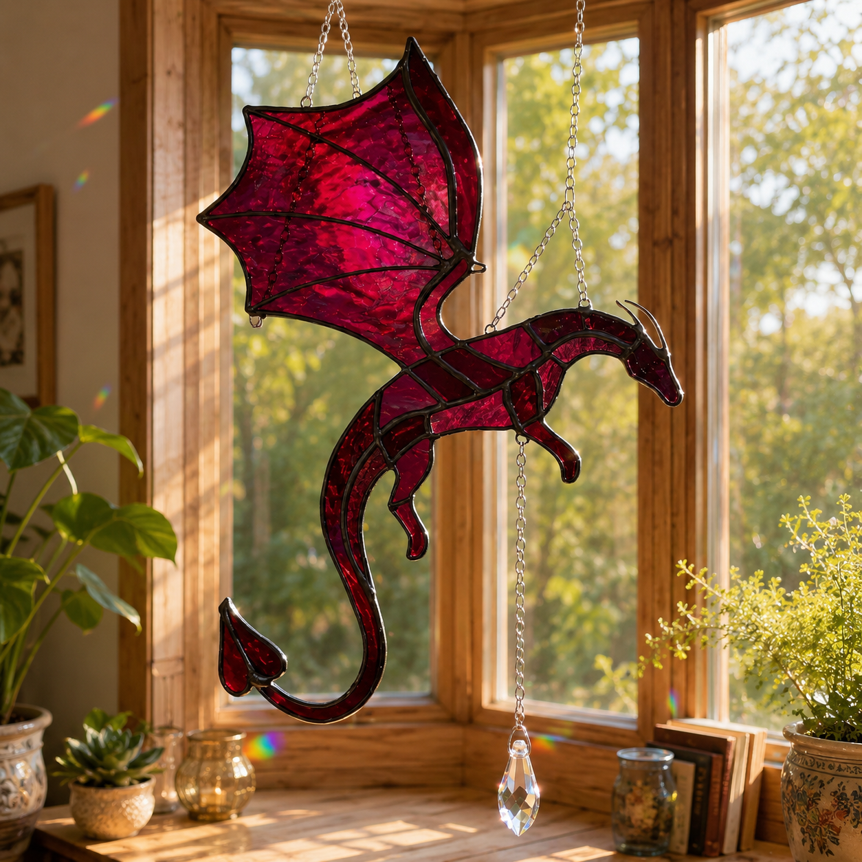 🐉 Flying Dragon Acrylic Suncatcher Stained Glass Design | Window Hanging Decor