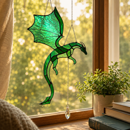 🐉 Flying Dragon Acrylic Suncatcher Stained Glass Design | Window Hanging Decor