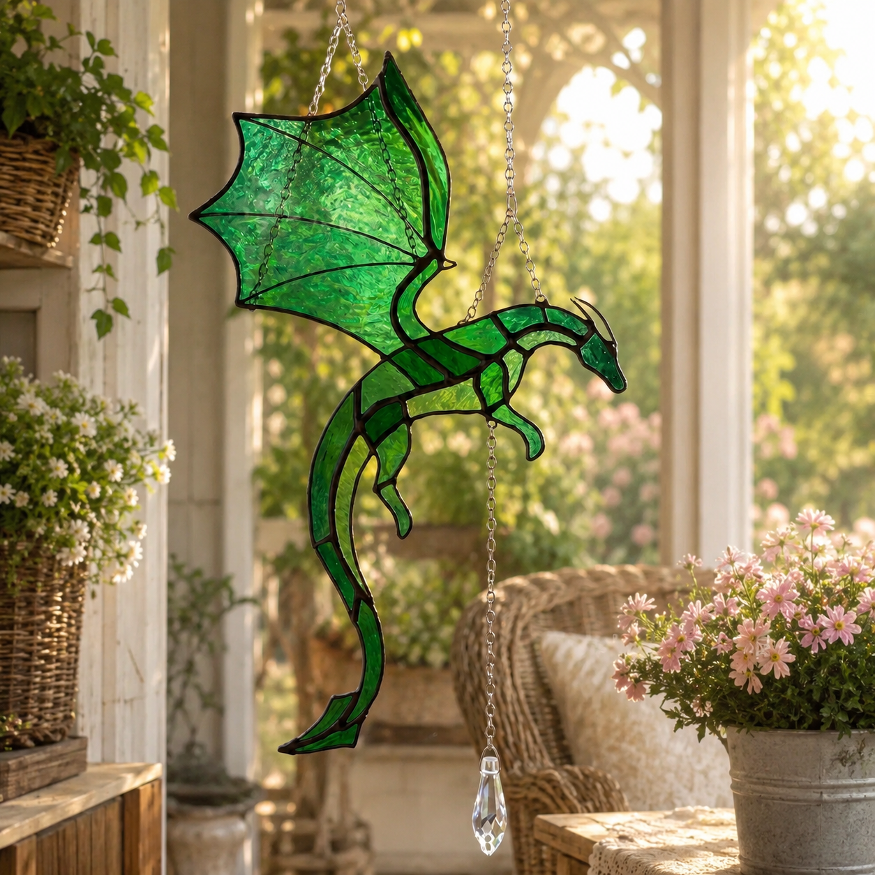 🐉 Flying Dragon Acrylic Suncatcher Stained Glass Design | Window Hanging Decor