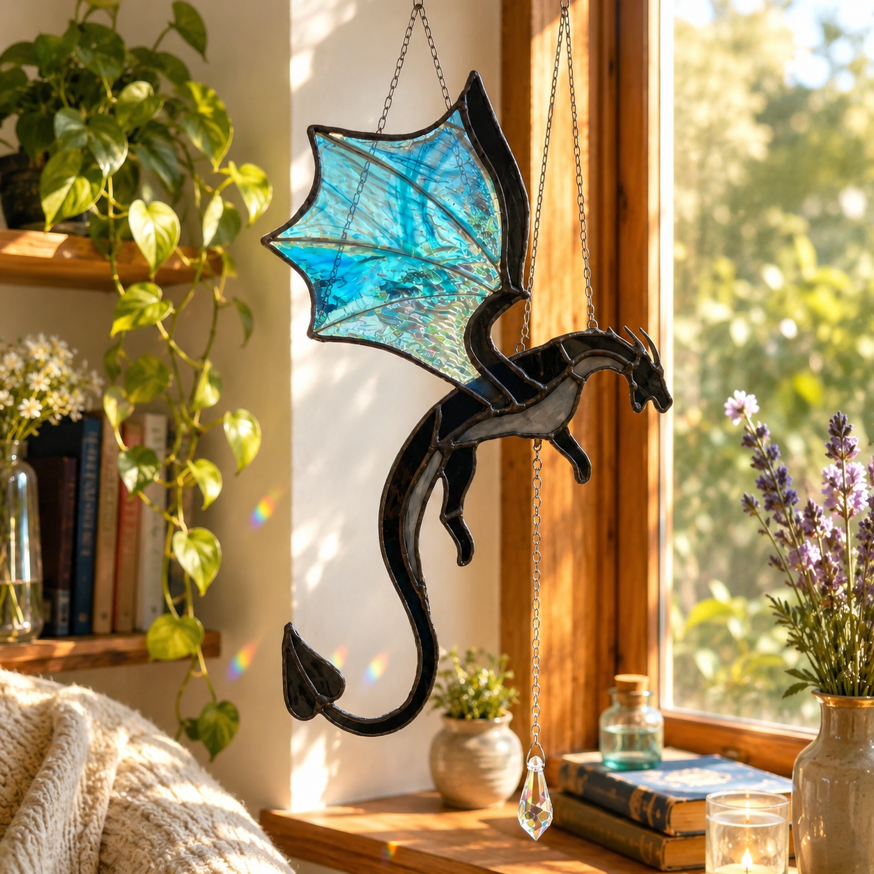 🐉 Flying Dragon Acrylic Suncatcher Stained Glass Design | Window Hanging Decor